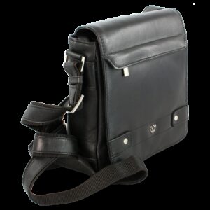 Malý čierny pánsky kožený crossbag s poklopom 215-1701-60
