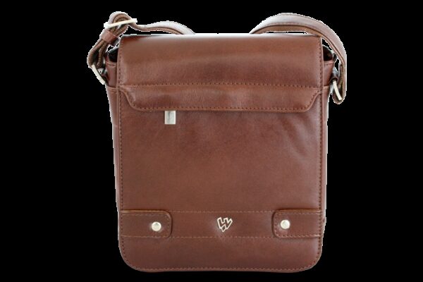 Malý hnedý pánsky kožený crossbag s poklopom 215-1701-40