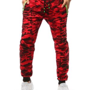 Chlapské tepláky s maskáčovým vzorom červené