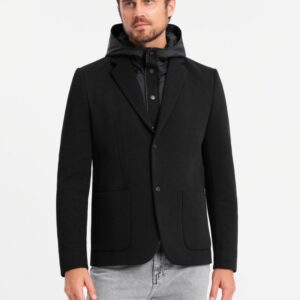 Trendy športové sako pre pánov s kapucňou čierne