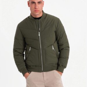 Trendy bomber bunda pre pánov - tmavoolivová
