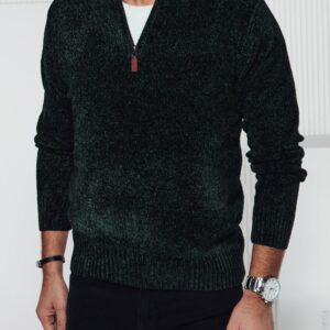 Štýlový zelený pánsky sveter so zipsom