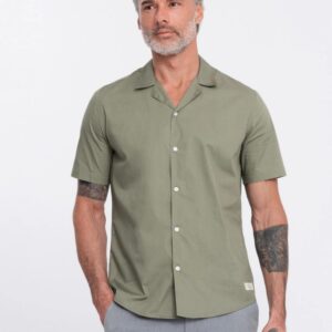 Pánska košeľa s krátkym rukávom-kubánsky golier-khaki