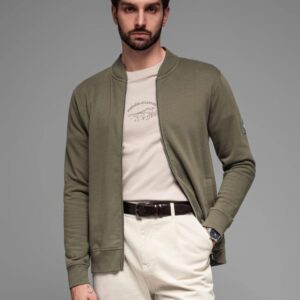 Pánska mikina bez kapucne na zips- khaki