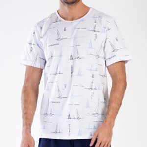 Bielo-tmavomodré pánske pyžamo Plachetnica