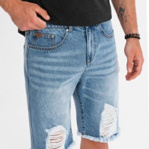 Trendy rifľové kraťasy s odreninami- modré- muži