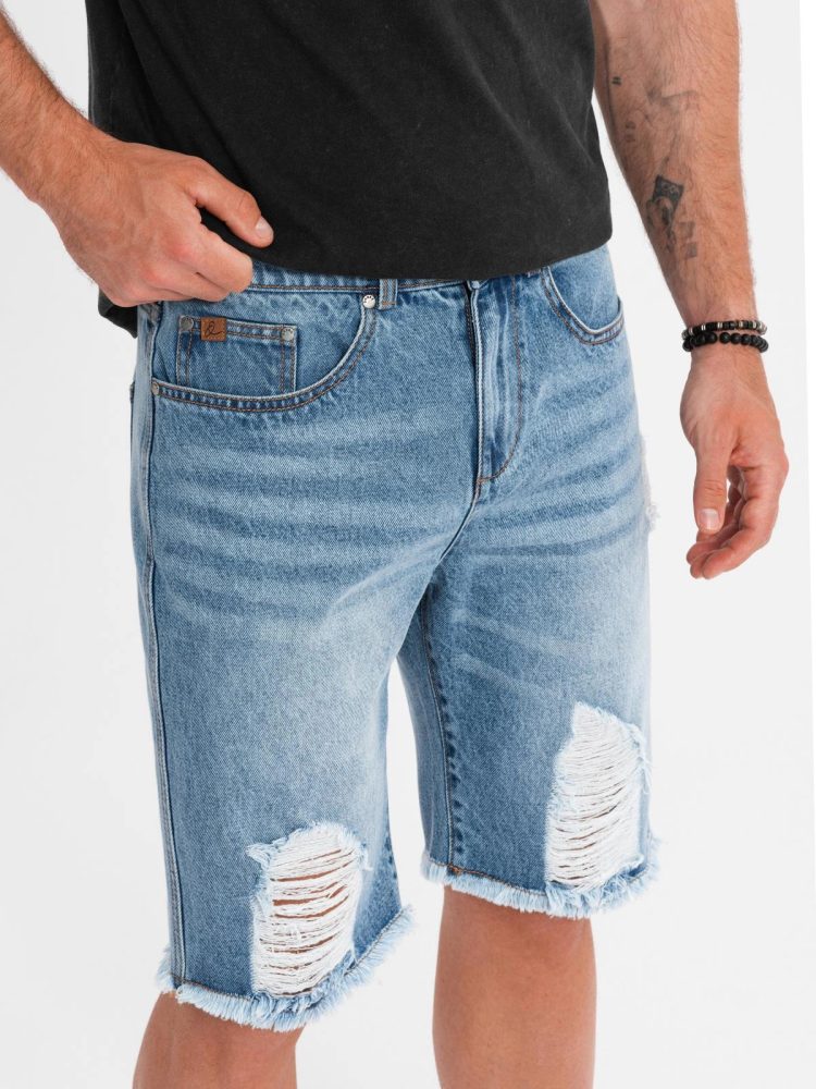 Trendy rifľové kraťasy s odreninami- modré- muži