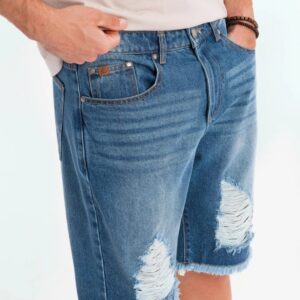 Trendy rifľové kraťasy s odreninami- modré- muži