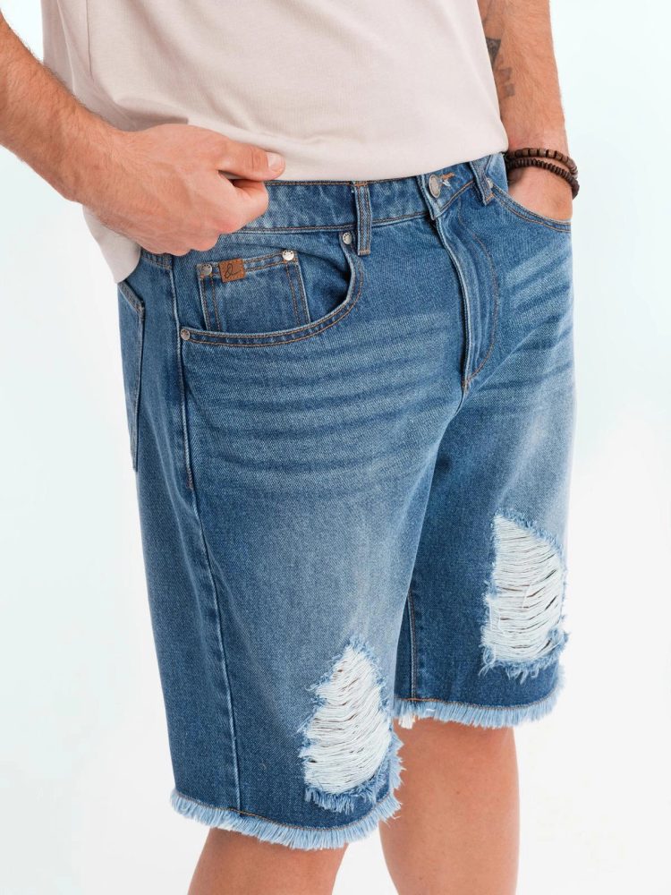 Trendy rifľové kraťasy s odreninami- modré- muži