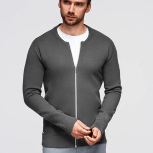 Trendy pánsky sveter na zips grafitový