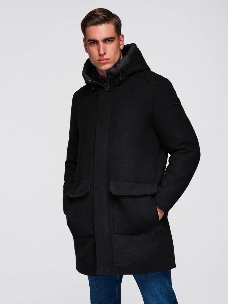 Trendy kabát na zimu pre mužov čierny
