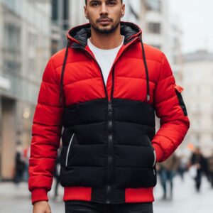 Trendy zimná bunda s kapucňou červená a červená