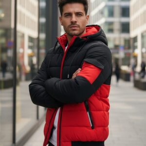 Trendy zimná bunda s kapucňou čierna a červená