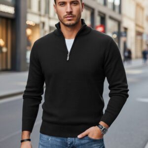 Originálny pánsky sveter na zips -čierny