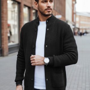 Trendy pánsky kardigán čierny