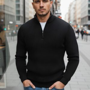 Atraktívny pánsky sveter so zipsom - čierny