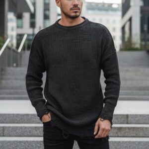 Štýlový pánsky predĺžený sveter - tmavošedý