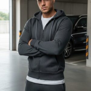 Pánska jednoduchá mikina na zips s kapucňou antracitová