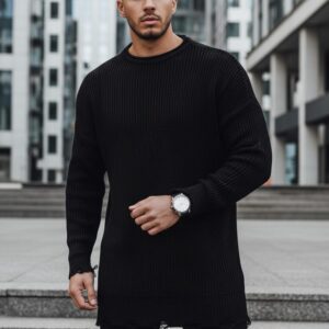 Štýlový pánsky predĺžený sveter - čierny