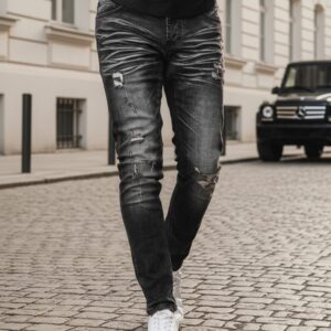 Trendové deravé pánske čierne rifle