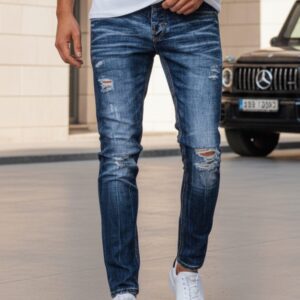 Trendové deravé pánske modré rifle