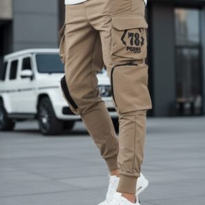Trendy jogger kapsáčové nohavice pre pánov béžové