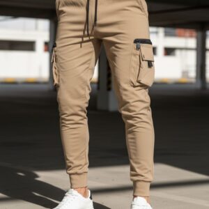 Trendy jogger kapsáčové nohavice pre pánov béžové