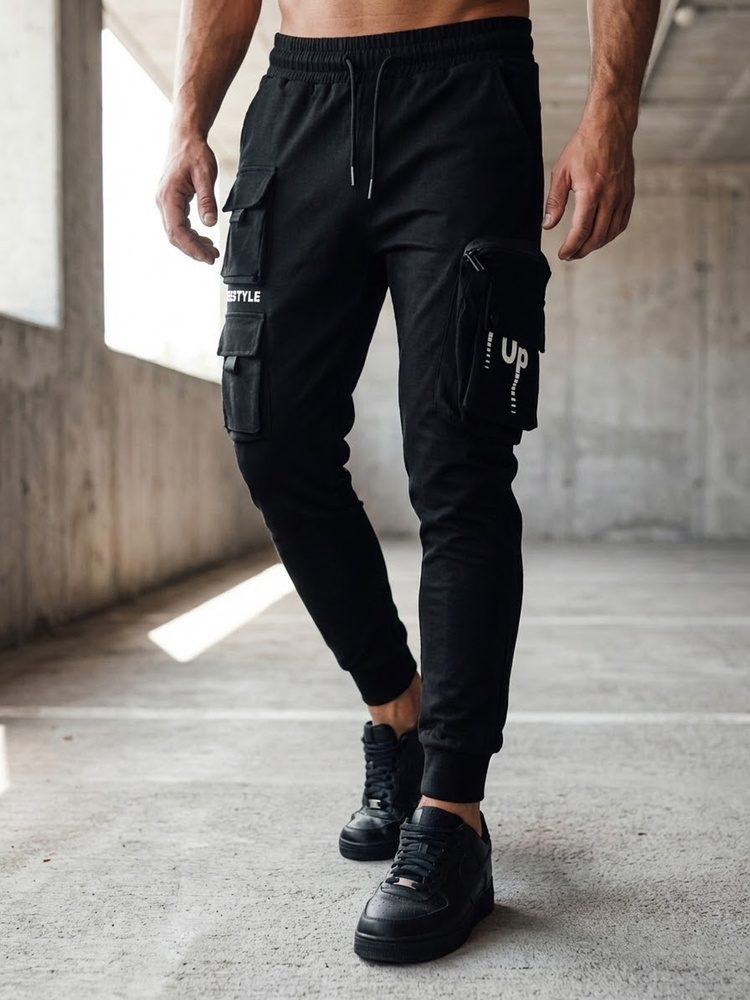 Trendy jogger kapsáčové nohavice pre pánov čierne