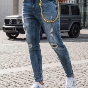 Pánske trendy rifle s dierami modré