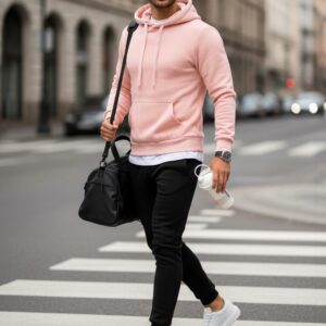 Pohodlná pánska ružovo-čierna tepláková súprava